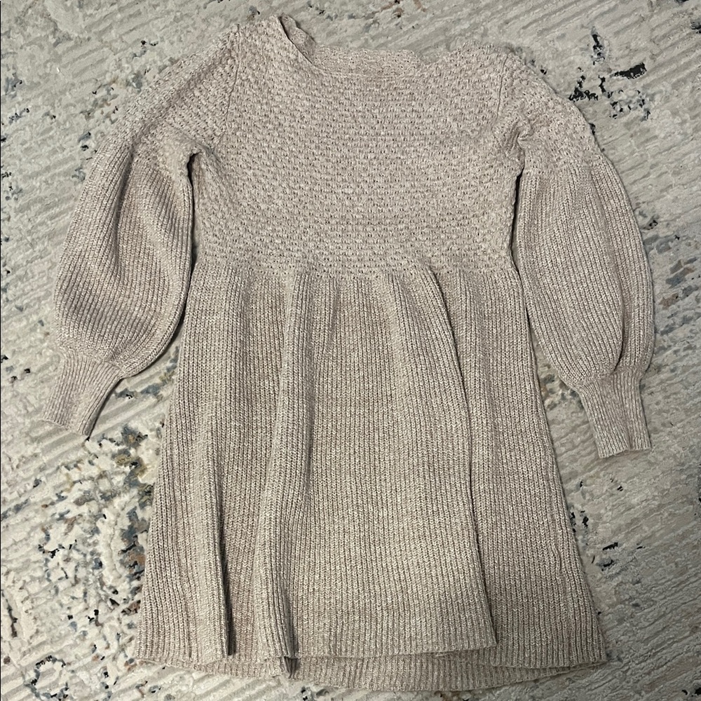 Sweater dress mini Balloon sleeve Cozy Knit in natural wheat tones